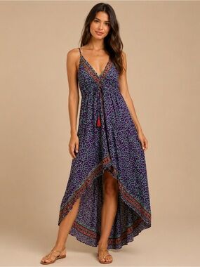 Silk High-Low Maxi Dress with Adjustable Tie